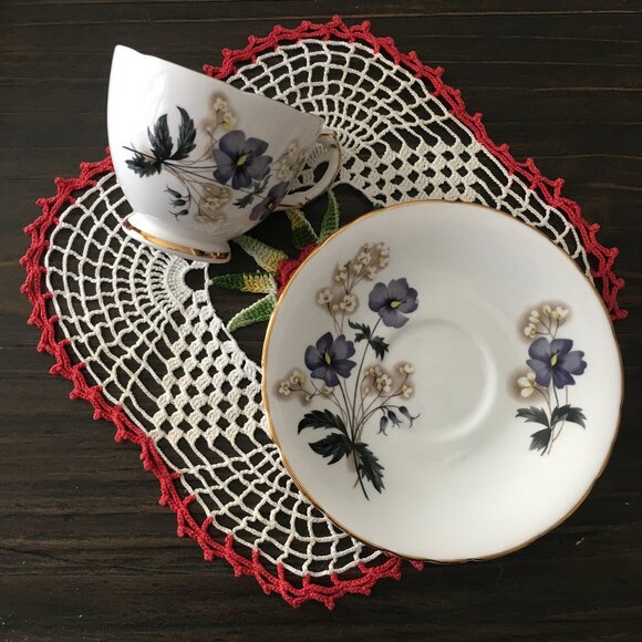 Delphine Purple Flower Bone China Teacup & Saucer Set - Picture 8 of 11